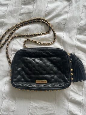 Black Quilted Crossbody Bag with Tassel